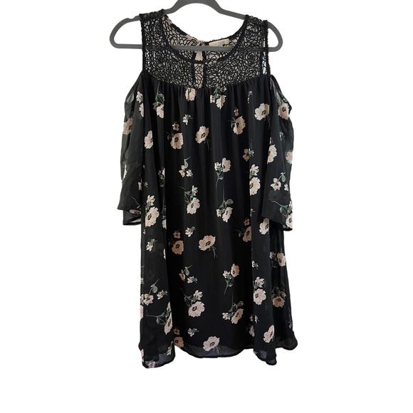 Halo Black Floral Dress Size Small - Picture 1 of 3